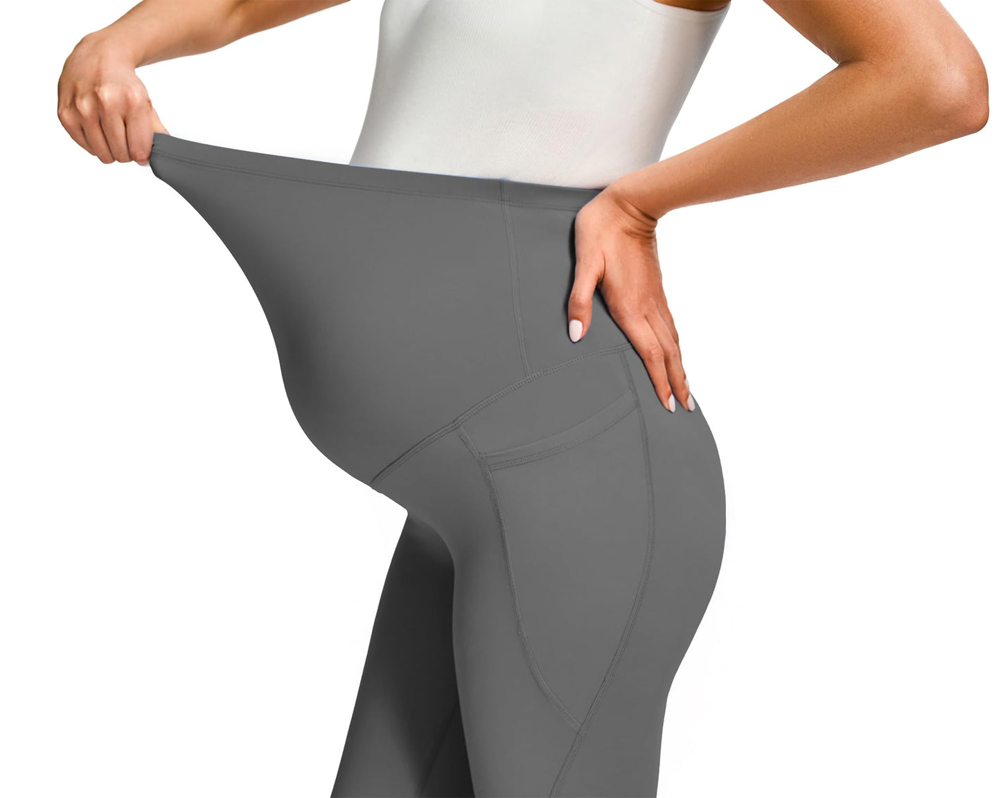 JOYSPELS Smooth Feeling Maternity Leggings Over The Belly with Pockets Workout Pregnancy Leggings