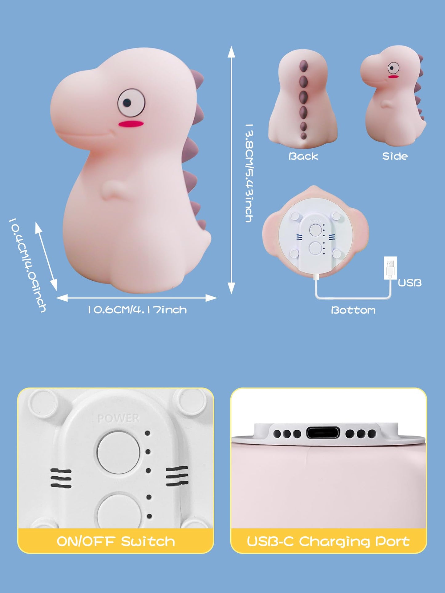 VSATEN Cute Dinosaur Night Light with 7 Color Changing, Touch Lamp Silicone Baby Night Light, Rechargeable Bedside Nursery Lamp for Breastfeeding, Gift for Boys & Girls, Pink