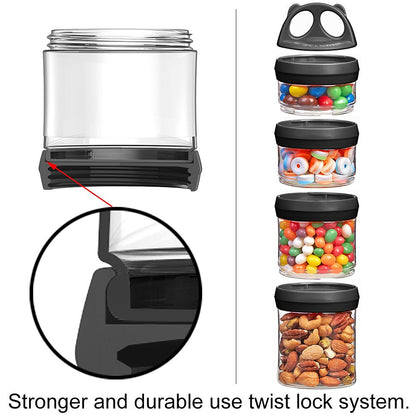 SELEWARE Portable Stackable Food Storage Containers for Snacks Formula Powder and Drinks Twist Lock System Airtight Leak-proof BPA and Phthalate Free 4 Piece Jars 31oz Blue