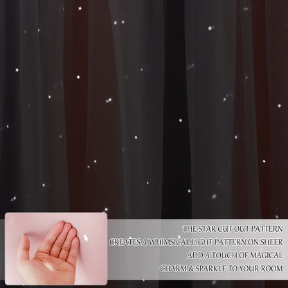 NICETOWN Nursery Curtains for Kids, Farmhouse Blackout Curtain Panels for Bedroom, Double Layer Star Hollow-Out Grommet Aesthetic Living Room Toddler Window Curtains, 2 Pcs, W52 x L84, Biscotti Beige