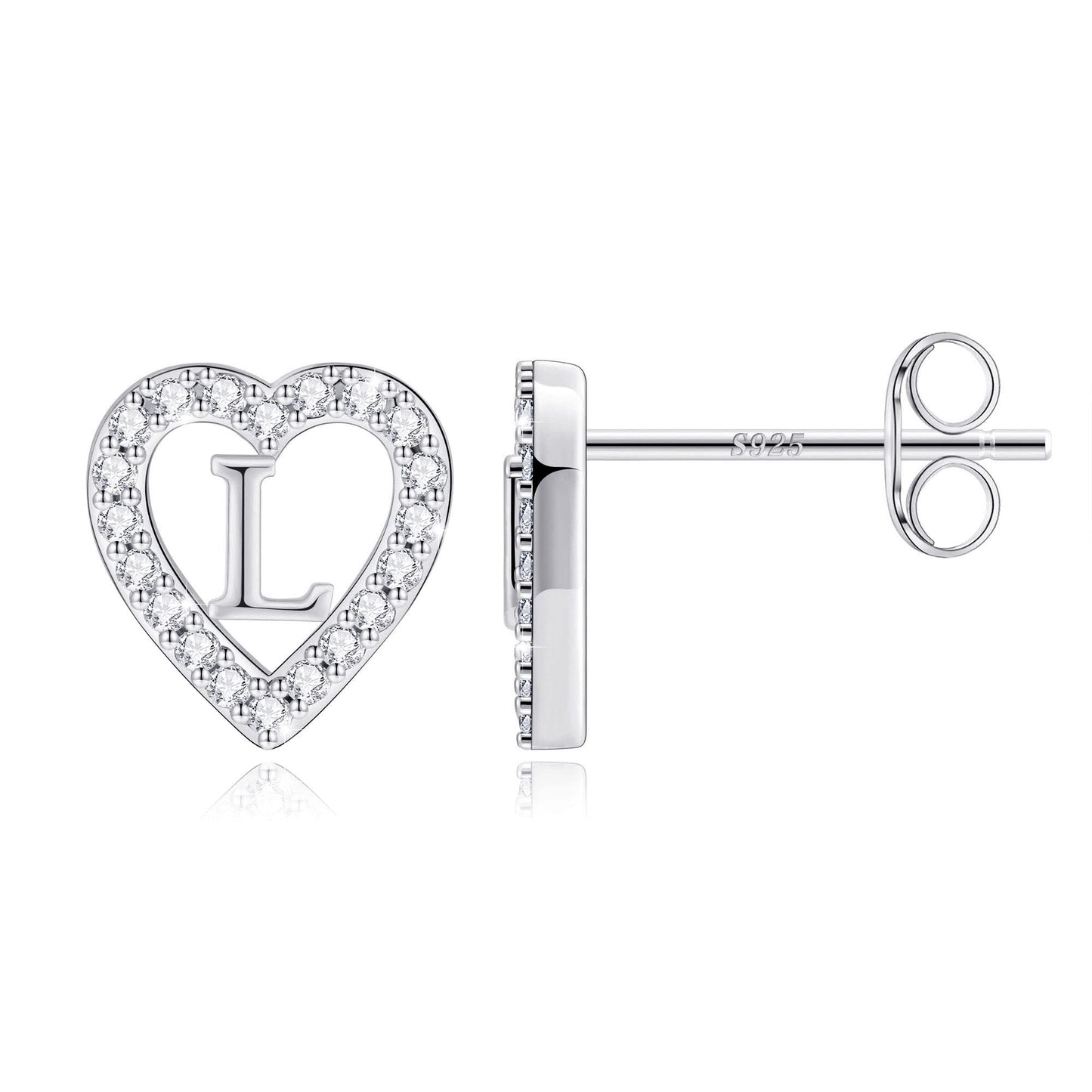 Anoup Heart Initial Stud Earrings - Gifts for Girls, Sterling Silver Post 14K Gold Plated All Over Hypoallergenic | CZ Simulated Diamond Stud Earrings | Birthday Gifts for Kids Toddlers Daughter