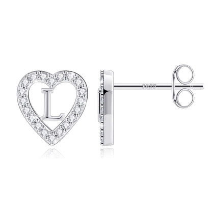 Anoup Heart Initial Stud Earrings - Gifts for Girls, Sterling Silver Post 14K Gold Plated All Over Hypoallergenic | CZ Simulated Diamond Stud Earrings | Birthday Gifts for Kids Toddlers Daughter