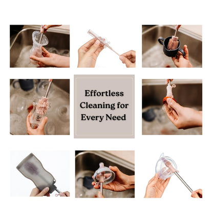 Haakaa Silicone Cleaning Brush Kit – Household Cleaning Brushes for Bottles and Crevices – Food-Grade Silicone: Dishwasher Safe (Brush-Blush)
