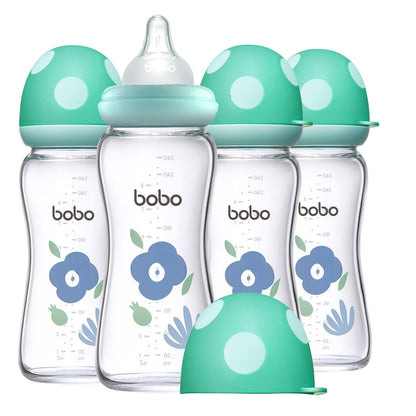 YOHKOH Natural Glass Baby Bottle with Natural Response Nipple, Newborn Anti-Colic Baby Bottles, Wide Neck Mushroom Cap Baby Bottle, Clear (8.8ounce (Pack of 4), Multicolour1)