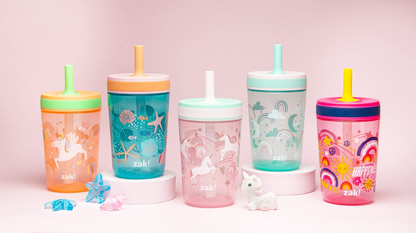 Zak Designs Disney Princess Kelso Toddler Cups For Travel or Home, 15oz 2-Pack Plastic Sippy Cups, Leak-Proof For Kids (Ariel, Aurora, Belle, Cinderella, Jasmine, Mulan, Rapunzel, Tiana)