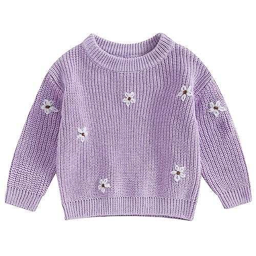 Mubineo Baby Girl Winter Clothes Cute Flower Sweater Crewneck Pullover Long Sleeve Knit Newborn Infant Sweaters