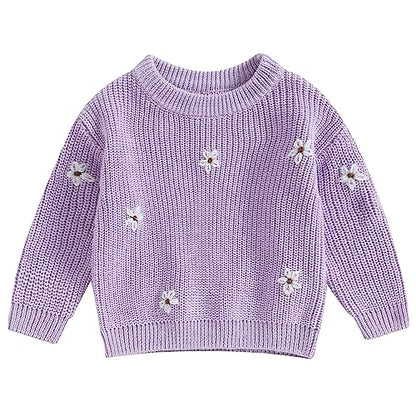 Mubineo Baby Girl Winter Clothes Cute Flower Sweater Crewneck Pullover Long Sleeve Knit Newborn Infant Sweaters