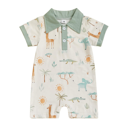 Baby Boy Rompers Half Button-up Jumpsuit Short Sleeve Bodysuit Summer Clothes