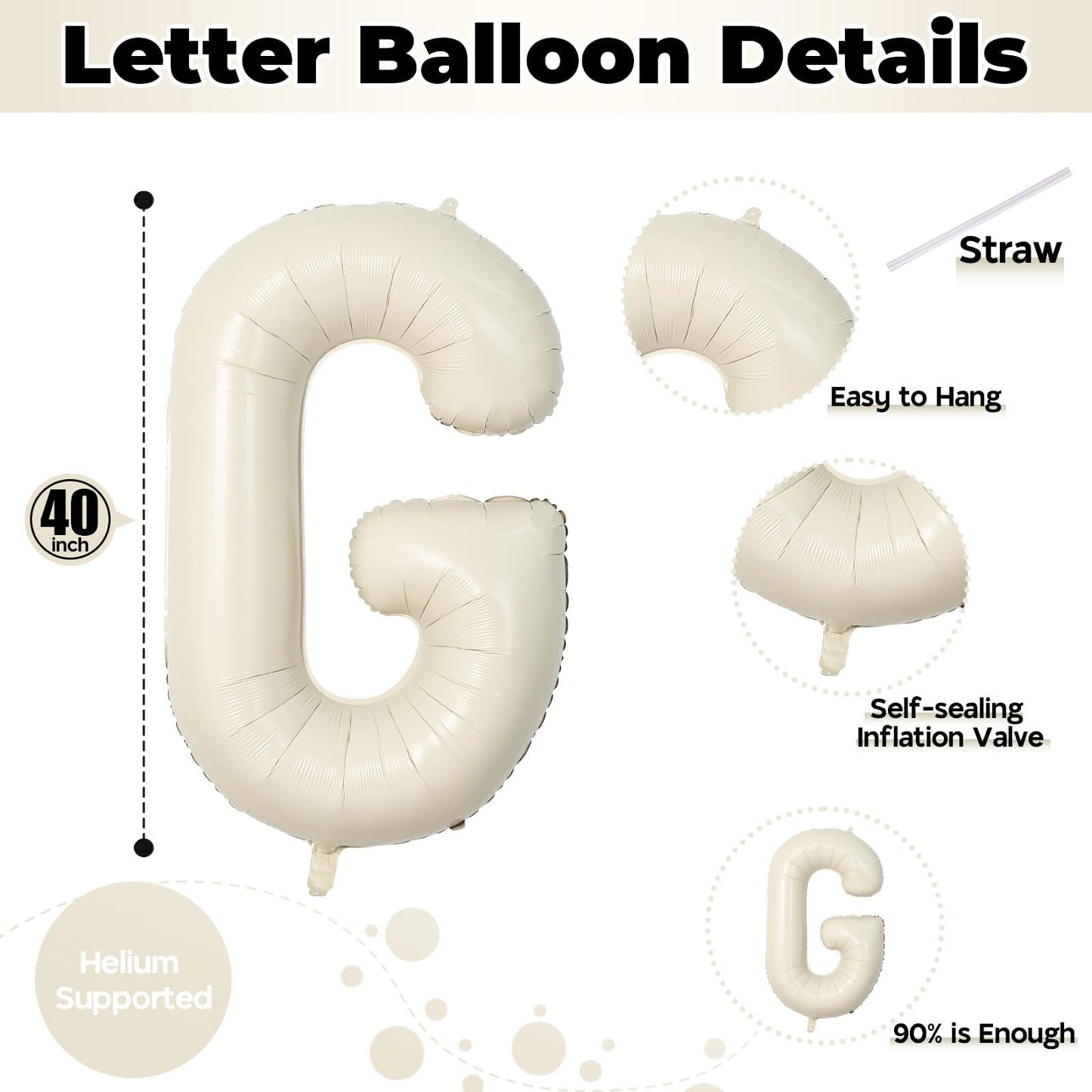 40 Inch Beige OH BABY Balloon for Baby Shower, Large Cream White Oh Baby Balloons Letters with Ribbon, Neutral Ivory Alphabet Oh Baby Balloon Banner Sign for Gender Reveal Backdrop Party Decorations