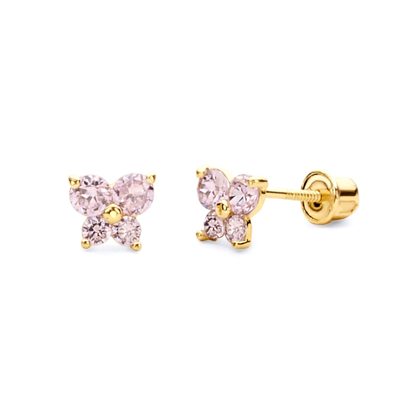 14k REAL Yellow Gold Butterfly Stud Earrings with Screw Back- 12 Different Color Available