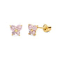 14k REAL Yellow Gold Butterfly Stud Earrings with Screw Back- 12 Different Color Available