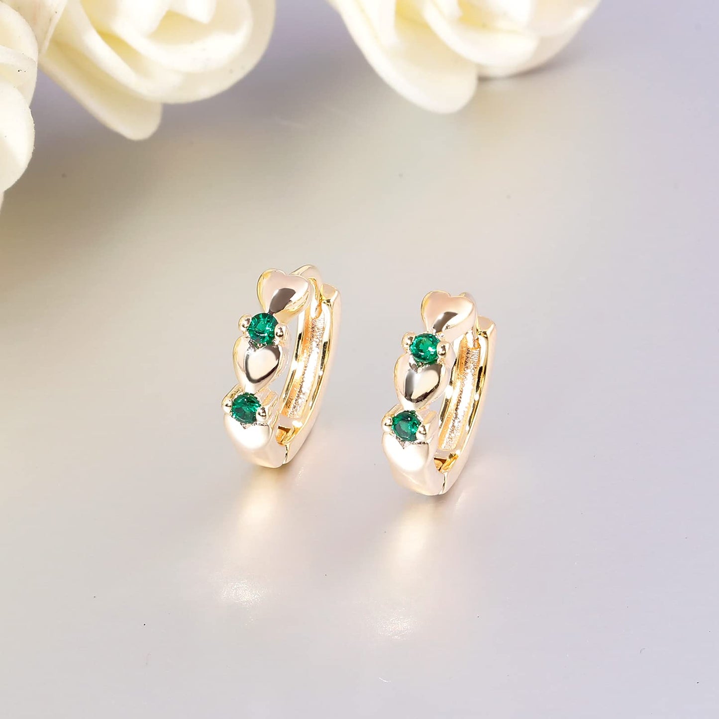 CiNily 14K White Gold Plated Small Hoop Earrings for Women Girls Heart Cubic Zirconia Hypoallergenic Earrings