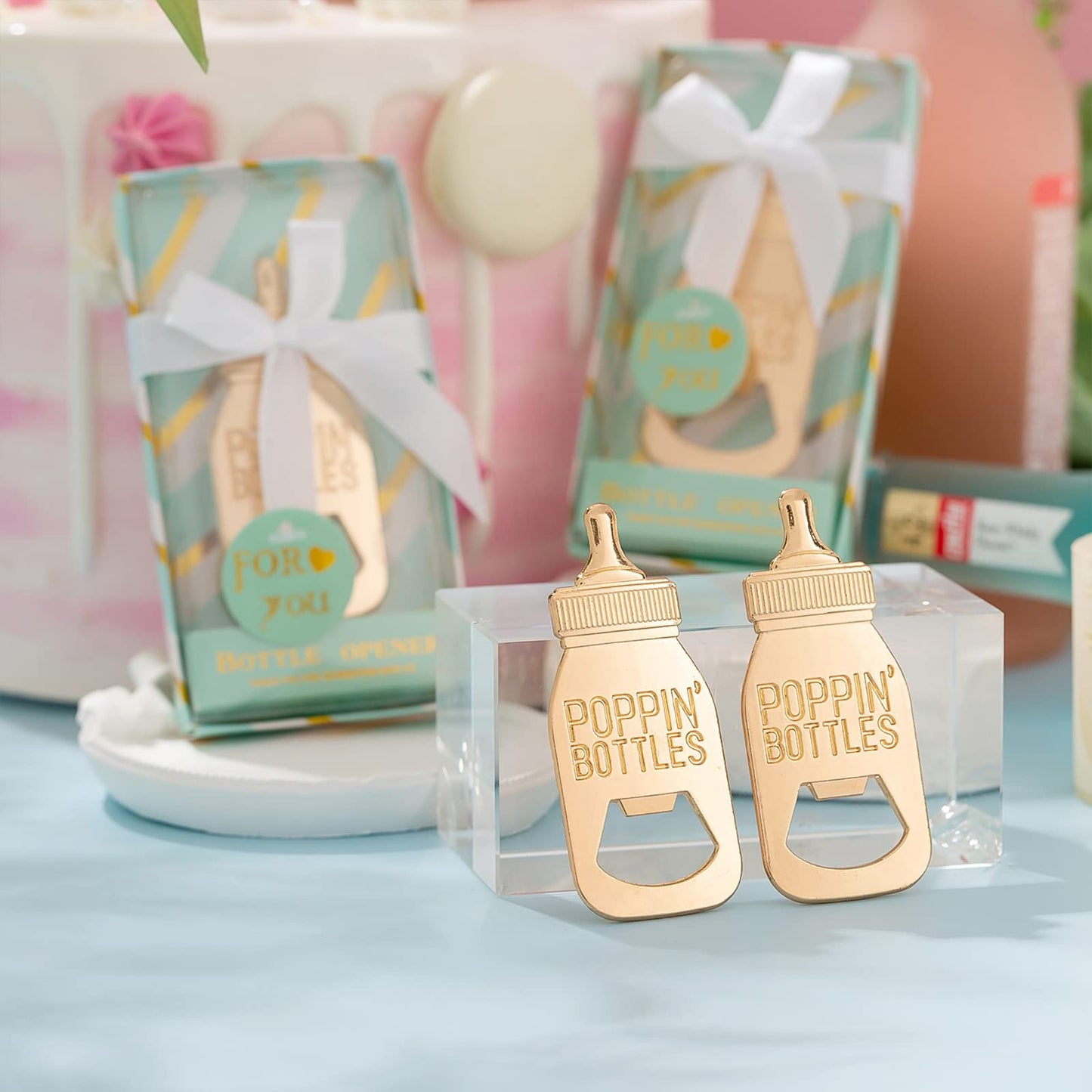 24 Pieces Baby Bottle Openers Shower Favoris, Gifts, Decorations, or Souvenir Guest Gift Boxes, Poppin Design for Baby Boys or Girls (24 Pack Green)