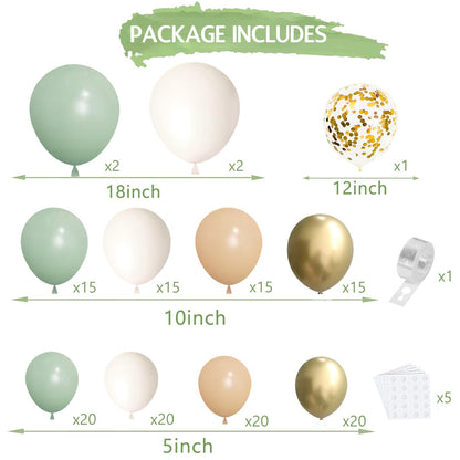 Sage Green Pink Balloon Arch Kit, Olive Green Light Pink Sand White Blush Metallic Gold Balloons with Gold Confetti Balloons for Girl Birthday Woodland Baby Shower Jungle Safari Decorations