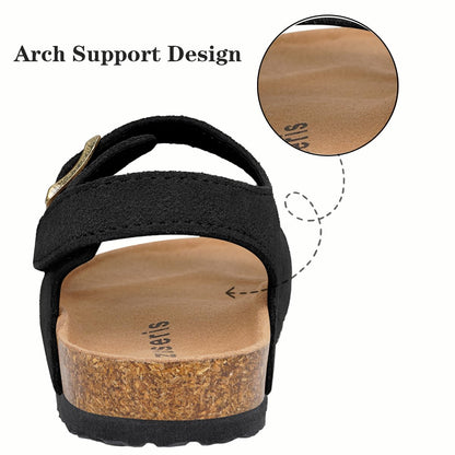 ZUSERIS Kids Toddler Sandals Boys Girls Cork Footbed Sandal Comfort Double Buckle Slip On Slippers with Adjustable Back Strap