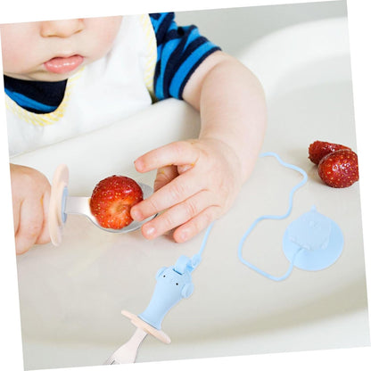 Toddler Fork Spoon Set Baby Cutlery Set Baby Training Utensils Anti-drop Rope Suction Cup 2 Pieces