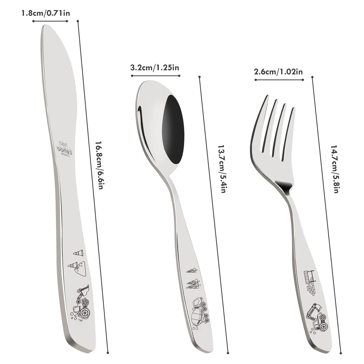 Lehoo Castle Kids Silverware Stainless Steel 6 Piece - Toddler Spoons and Forks Knife Set, Metal Kids Cutlery Set, Toddler Utensils Self Feeding (Dinosaur World)