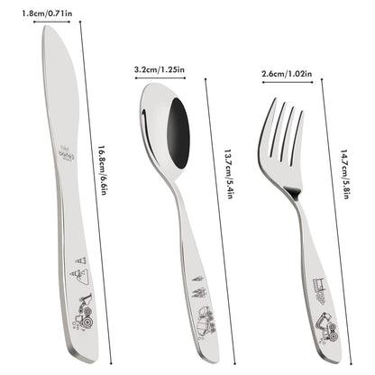 Lehoo Castle Kids Silverware Stainless Steel 6 Piece - Toddler Spoons and Forks Knife Set, Metal Kids Cutlery Set, Toddler Utensils Self Feeding (Dinosaur World)