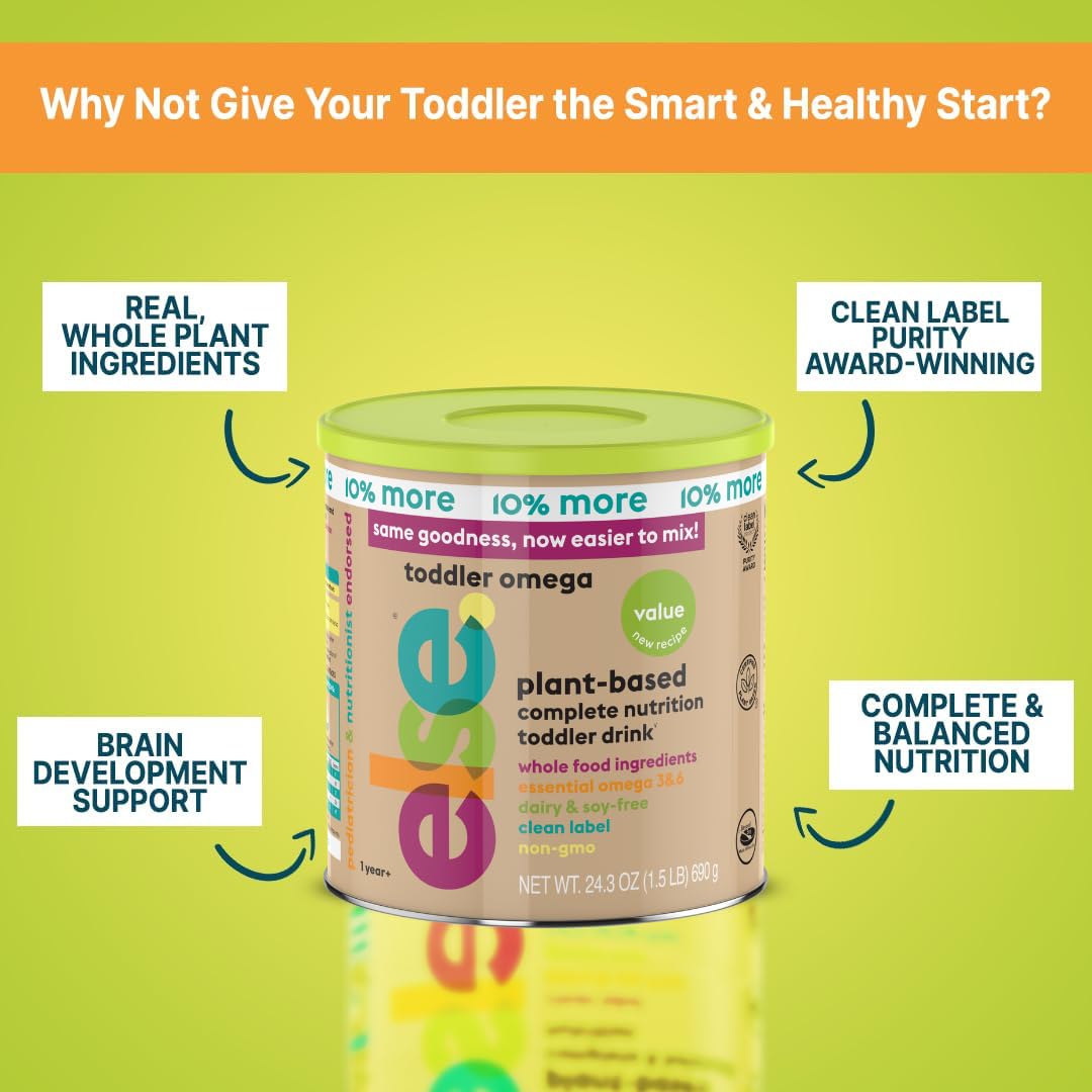 ELSE NUTRITION Toddler Formula 12-36 Months w/Omega 3&6 for Brain Development - Lactose Free, Dairy Free Nutrition Drink - Plant Based Protein Powder w/ 20+ Vitamins (22oz, 1-Pack)