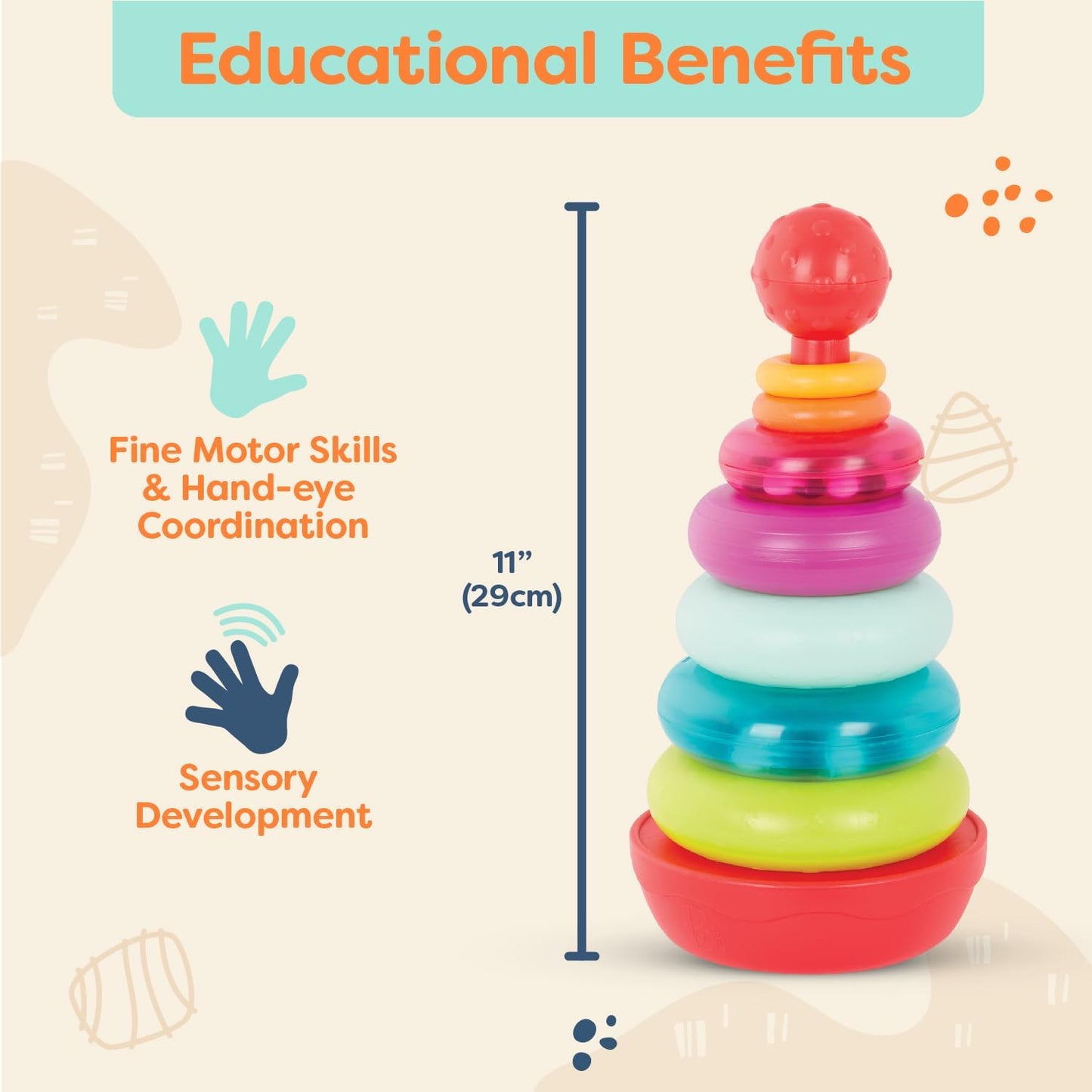 B. toys – Sensory Baby Toys – Soft Baby Blocks – Stacking Drip Cups – Numbers, Shapes & Animals – 6 Months + – Stackin' Squishies