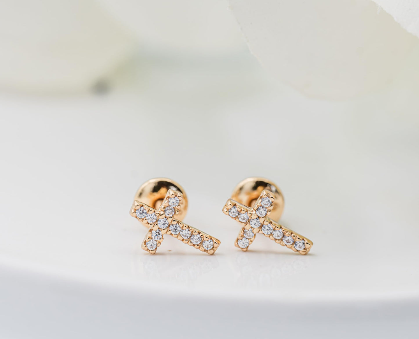 Cherished Moments Children's Sterling Silver or Gold-Plated Cross Earrings with CZs and Safety Screw Backs for Baptism, Christening and First Communion Gifts for Girls