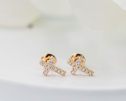 Cherished Moments Children's Sterling Silver or Gold-Plated Cross Earrings with CZs and Safety Screw Backs for Baptism, Christening and First Communion Gifts for Girls