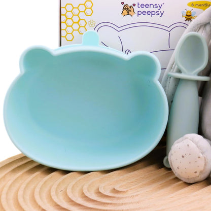 Bear Silicone Baby Bowl Suction Baby Spoon and Fork for Babies 6 months+ Suction Bowls for Baby Utensils 6-12M+ BLW Essentials (Peach Lilac)