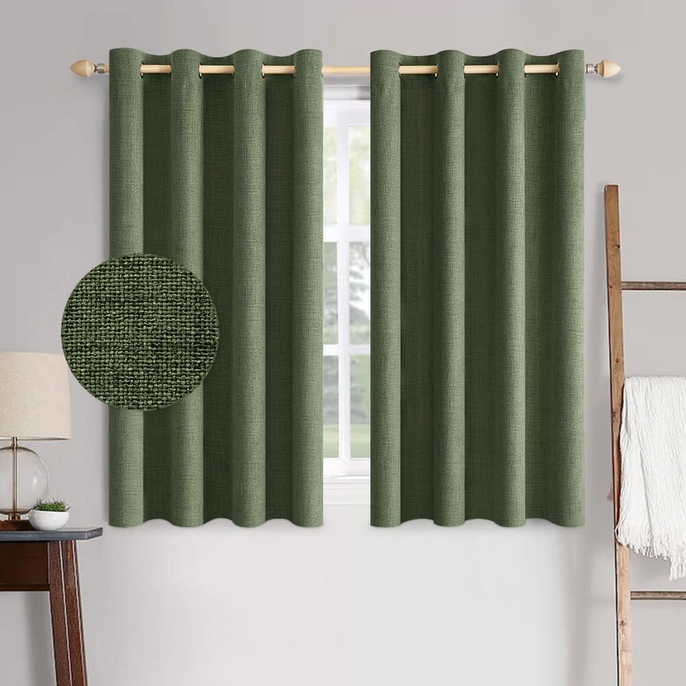 MIULEE 100% Blackout Linen Textured Curtains for Bedroom Solid Thermal Insulated Natural Beige Grommet Room Darkening Curtains & Drapes Luxury Decor for Living Room Nursery 52 x 84 Inch (2 Panels)
