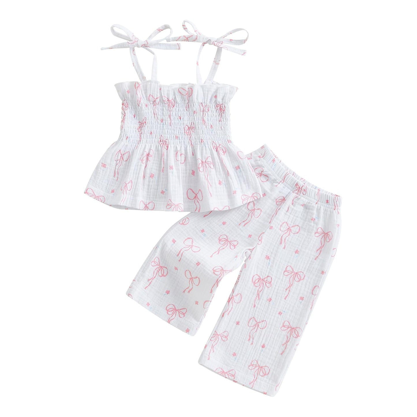 Toddler Baby Girl Clothes Tie-Up Strap Ruffle Camisole Tops Linen Pants Set Little Girls Summer Outfits