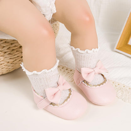 Meckior Newborn Baby Girls Dress Shoes Infant Bowknot Soft Sole Mary Jane Moccasins Baptism Christening Crib Shoes Wedding Princess Flats