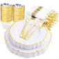 Morejoy 175PCS Rose Gold & Silver Plastic Dinnerware Set: 25 Plates, 25 Forks, 25 Knives, 25 Spoons, 25 Cups, 25 Napkins - Perfect for Wedding & Party