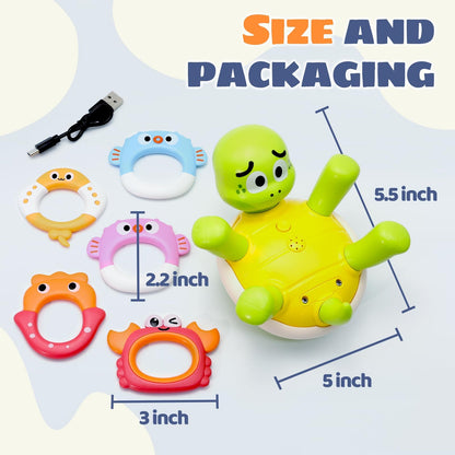 Sizobi Baby Bath Toys, Rechargeable Turtle Bath Toy Sprinkler for Kids Toddler with 5 Rings, Bathtub Fountain Spray Toy for Baby, Mold Free Bath Toys for Kids Ages 1-3 4 5 6 Year Old Girl Boys Gifts