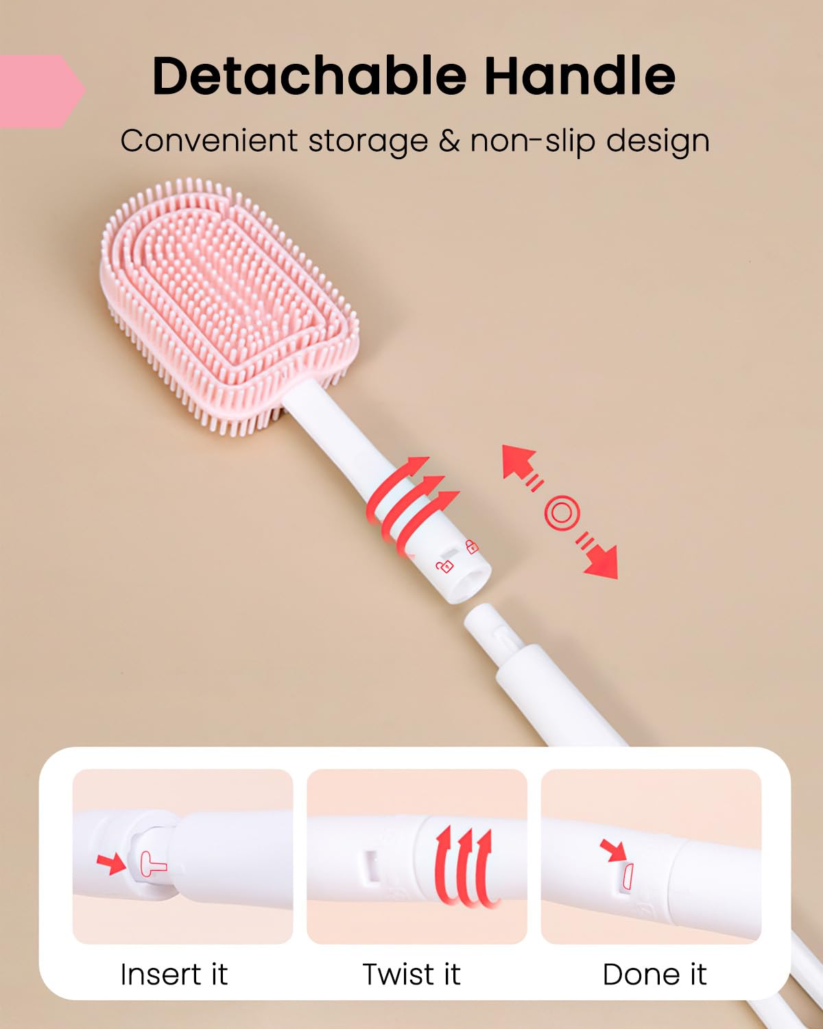 6-in-1 Travel Baby Bottle Brush Cleaning Kit, Travel Bottle Cleaner Kit with Silicone Bottle Brush, Nipple Brush, Straw Brush, Drying Rack, Dispenser, Organizer, Baby Travel Essential - Pink