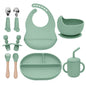 Silicone Baby Feeding Set, 10PCS Baby Led Weaning Supplies with Suction Bowl and Divided Plate, Bib Baby Cup Spoons Forks -Baby Feeding Essentials for 6+ Months