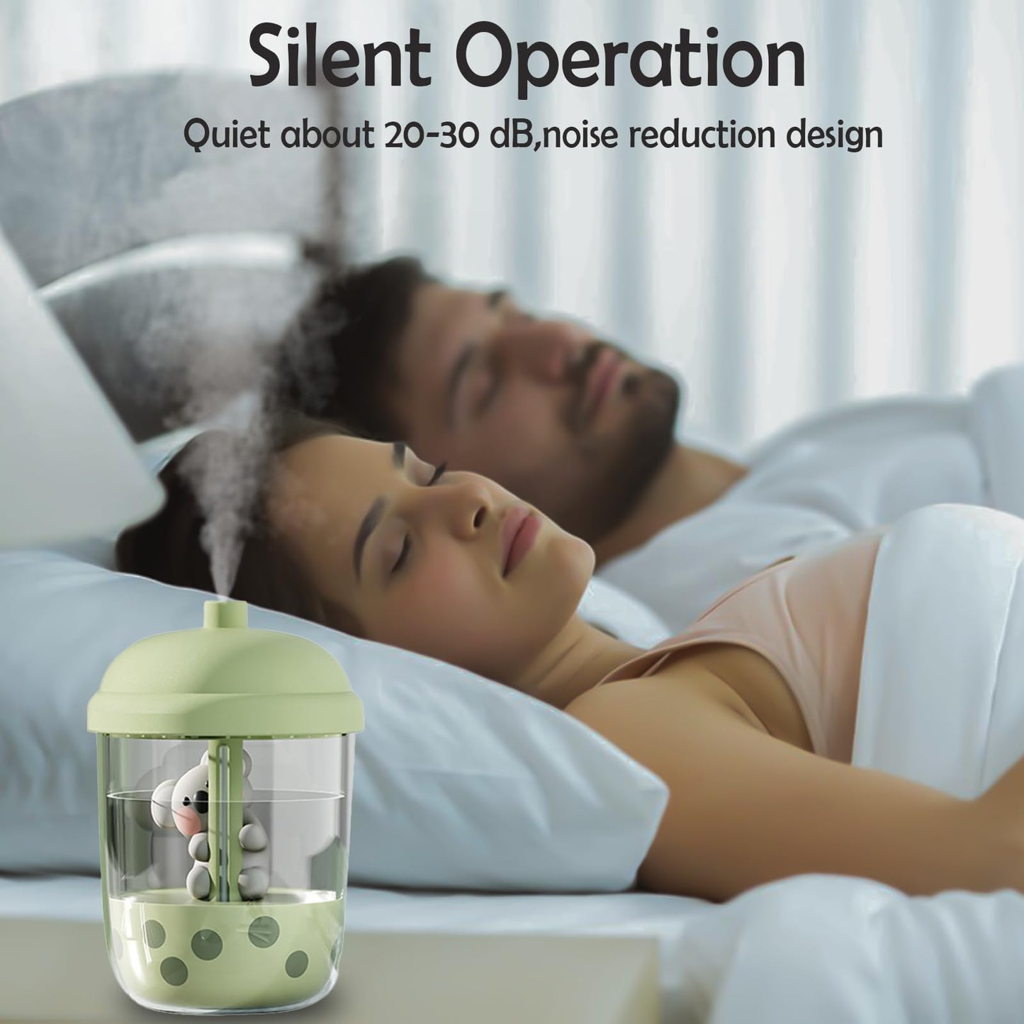 Koala-Theme Mini Cool Mist Humidifier - 450ml USB Personal Humidifier with Auto Shut-Off, Ultra-Quiet (Green)