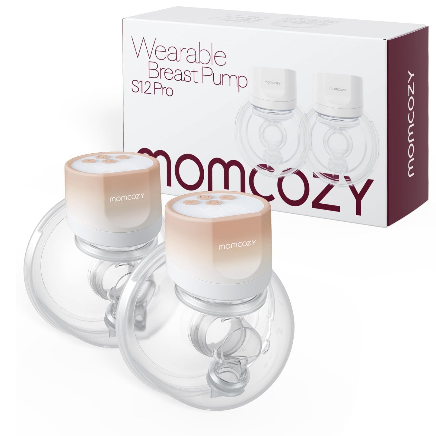 Momcozy Hands-Free Breast Pump S12 Pro, Wearable & Portable Pump with Soft DoubleFit Flange, 3 Modes | 9 Levels Double Electric Pump, Smart Display, 24mm, 2 Pack, Cozy White