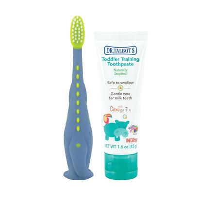 Dr. Talbot's Toddler Training Toothbrush and Natural Kids Toothpaste with Citroganix - 1.6 oz - Fluoride-Free Toothpaste and Toddler Toothbrush - 6+ Months - Alligator