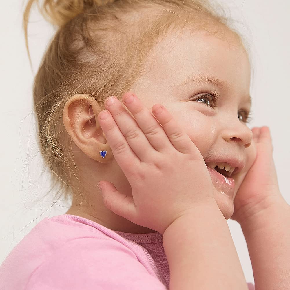 925 Sterling Silver 5mm Multi Cubic Zirconia Diva Heart-Shaped Earrings for Toddlers, Young Girls, and Teens - Brilliant CZ Earrings for Heart-Loving Girls - Adorable and Eye-Catching Jewelry