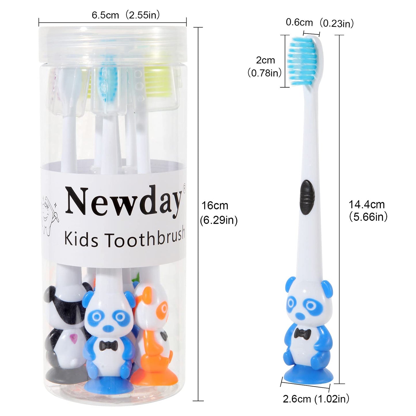 Kids toothbrushes 6 Pack Set Soft Bristles with Suction Cup, Includes Travel Covers, Bear Panda toothbrushes for Kids Boys & Girls, Toddlers &Children Teeth Age 3+
