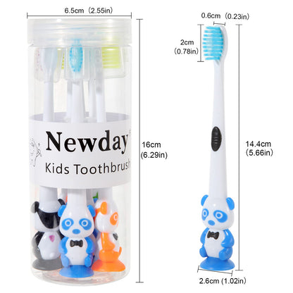 Kids toothbrushes 6 Pack Set Soft Bristles with Suction Cup, Includes Travel Covers, Bear Panda toothbrushes for Kids Boys & Girls, Toddlers &Children Teeth Age 3+
