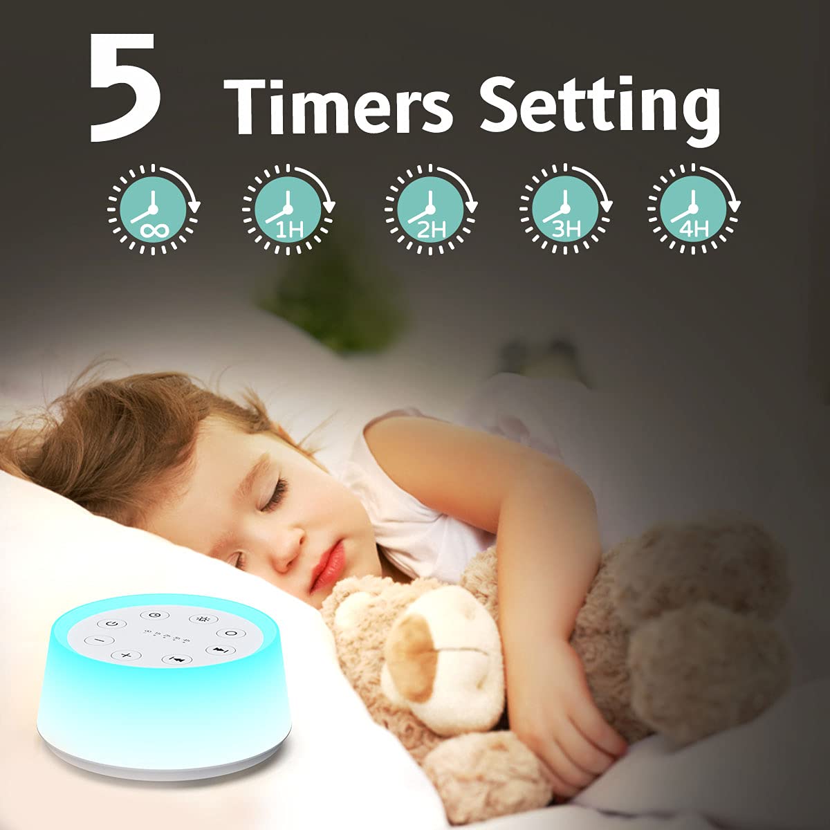 ColorsNoise Sound Machine and White Noise Machine with 30 Soothing Sounds with 12 Colors Baby Night Light with Memory Function (Black)