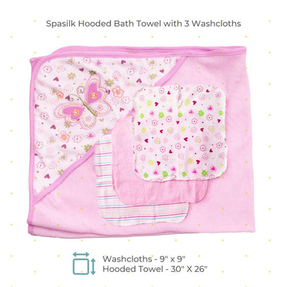 Spasilk Baby Bath Hooded Terry Towel with 3 Washcloths, Baby Bath Essentials, One Size, Blue Whale