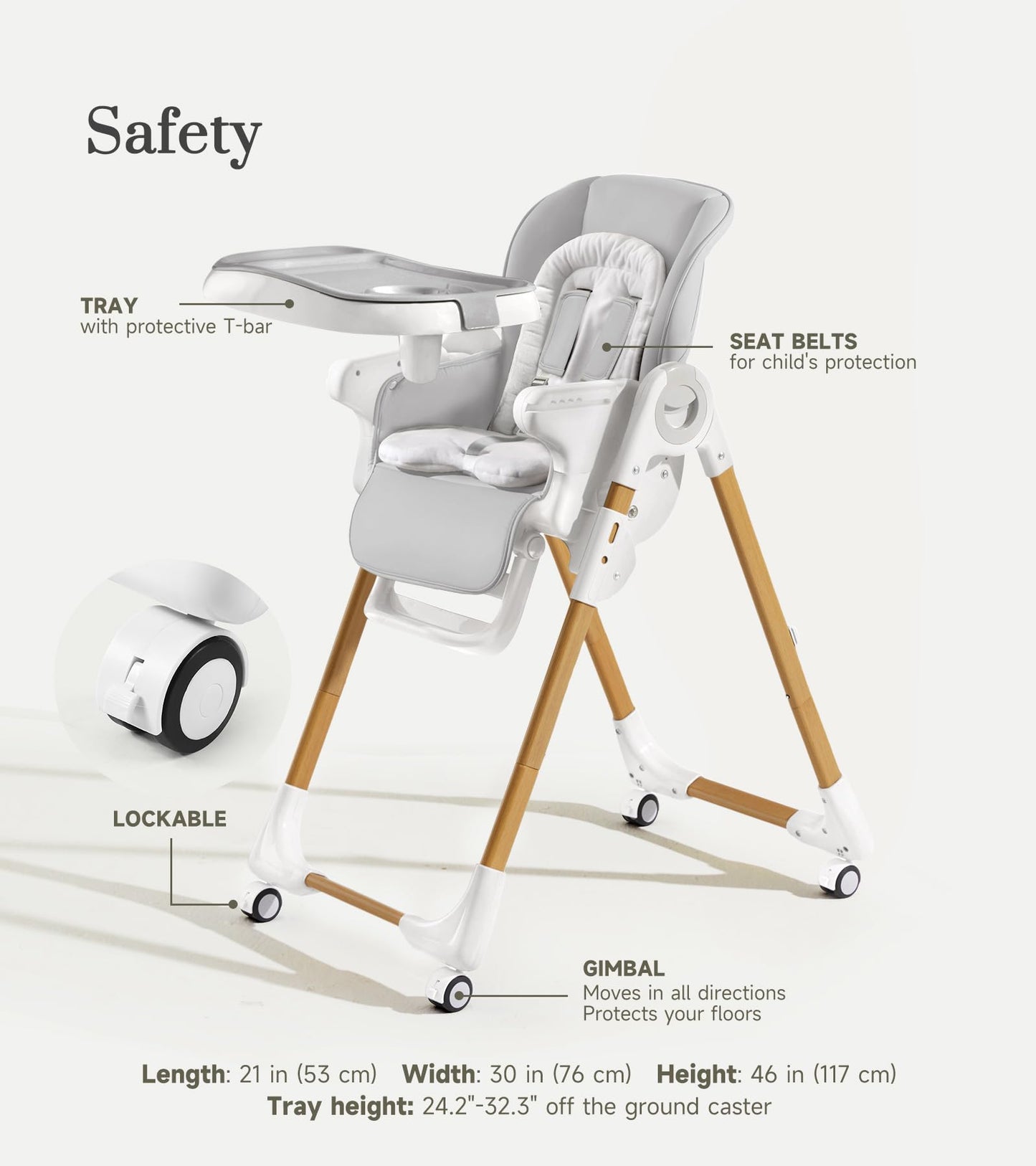 Convertible High Chairs for Babies and Toddlers, Height Adjustable Baby High Chair, High Chair with Removable Tray, Adjustable Backrest and Pedal, Portable Baby Dinning Chair with Lockable Wheels
