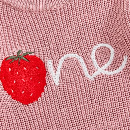 Baby Girl First Birthday Outfit One Year Old Strawberry Embroidery Knit Sweater Romper Warm Fall Winter Clothes