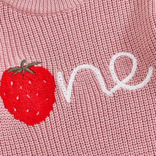 Baby Girl First Birthday Outfit One Year Old Strawberry Embroidery Knit Sweater Romper Warm Fall Winter Clothes