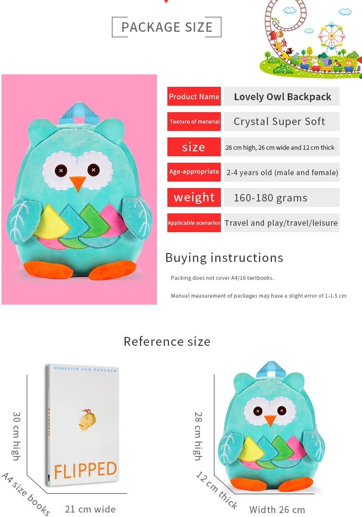 Cute Toddler Backpack Stuffed Cartoon Animal Mini Schoolbag For Boys And Girls (Blue owl)