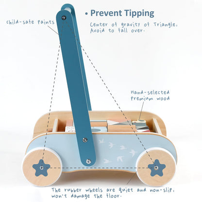 PairPear Wooden Baby Walker, Baby Push Walker, Montessori Walker Toy with Activity Center for Girls Boys, Adjustable Speed Baby Walker for Kids Development