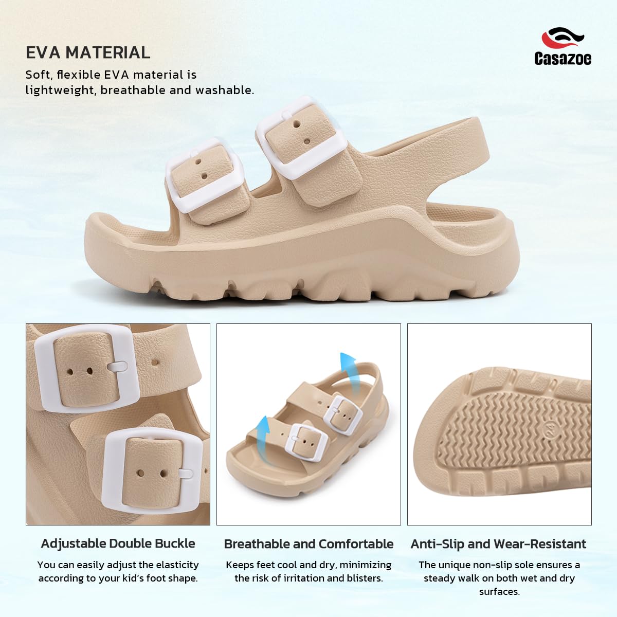Casazoe Toddler Boys Girls EVA Comfort Lightweight Sandals Breathable Summer Beach Pool Casual Outdoor Shoes Adjustable Strap Open Toe Anti-Slip Quick Dry Shoe(Toddler/Little kids)