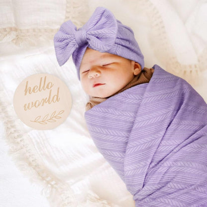 DRESHOW BQUBO Baby Swaddle Blankets for Girls, 4PCS Newborn Accessories Set with Matching Hat and Bow Headband with Card