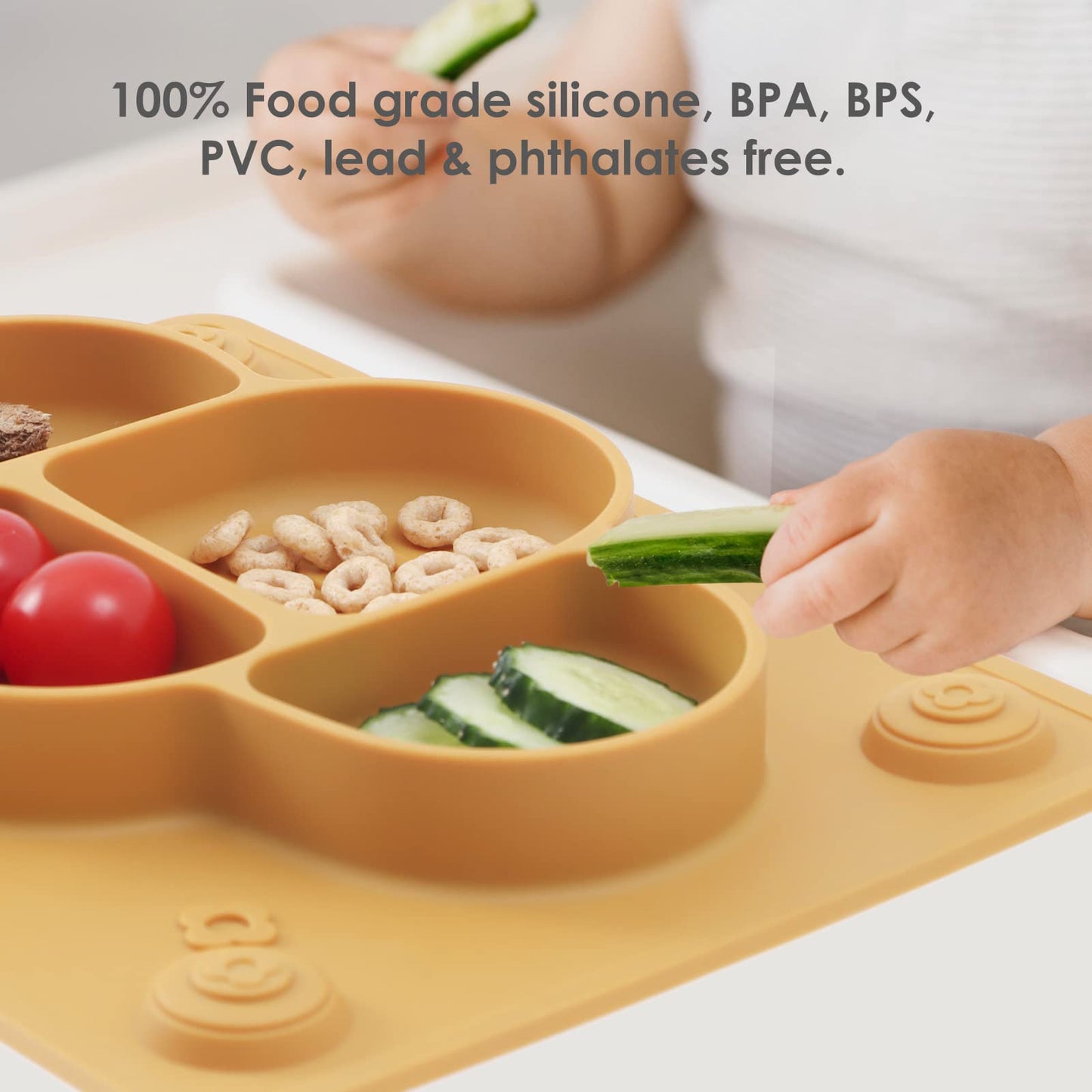 ROCCED Suction Plates for Baby Placemat Spoon Fork Set for Toddlers, Silicone Baby Plates with Suction Baby Dishes for Kids Plates-pale mauve